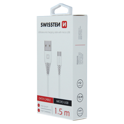Kabllo Swissten MicroUsB, 1,5m ,e bardhë, 6,5 mm