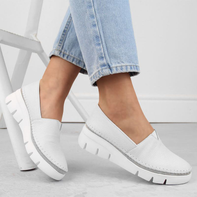 Женски чевли Filippo DP6161/24 WH, кожа, платформа wedge, бели
