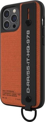 Mbulesë telefoni Diesel Handstrap Utility Twill, për iPhone 12 Pro Max, e zezë me portokalli