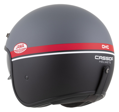 Helmë moto CASSIDA Oxygen 2.0 Jawa OHC, e hapur me diellore, gri mat me të kuqe, të zezë e të bardhë