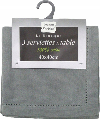 Peceta tavoline Cotton Box Charline, set 3 copë, 40 x 40 cm, gri