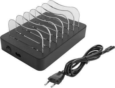 Stacion karikimi Deltaco USB, 50W, 6 porta, i zi