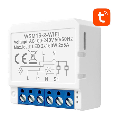 Modul ndërprerës smart Avatto WSM16 W2, Wi Fi, 2 kanale, i bardhë