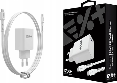 Karikues muri NEXT ONE 20W PD, 1xUSB-C, me kabllo USB-C, i bardhë