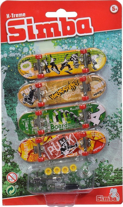 Set lodrash finger skateboard Simba X-Treme, 4 copë, 9 cm, shumëngjyrësh