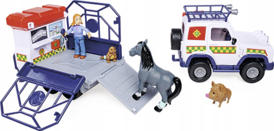 Set lodër Fireman Sam Veterinary Rescue, makinë shpëtimi me rimorkio, me figura