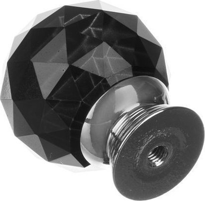 Dorezë mobilarjeje me kristal, sferike 3 cm, me bazë metal, e zezë