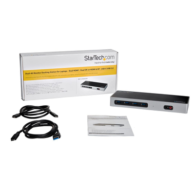 Stacion dokimi StarTech.com USB-C USB-A, për dy ekrane 4K 60Hz, 6 porta USB 3.0, i zi