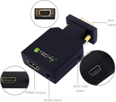 Përshtatës Techly AV HDMI - D-Sub (VGA) + Jack 3.5 mm, i zi