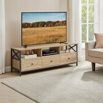 Komodinë RTV Sonoma LTV301B11, për TV deri 65", me rafte dhe sirtarë, sonoma me të zezë