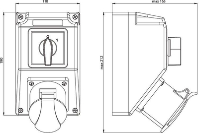 Kompleti i instalimit Spamel ZI03R111, prizë 16A 4P+2P+PE, IP44, i kuq