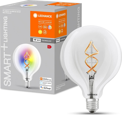 Llambë smart LED Ledvance SMART+ Filament Globe, WiFi, RGBW E27 4.5W, transparente