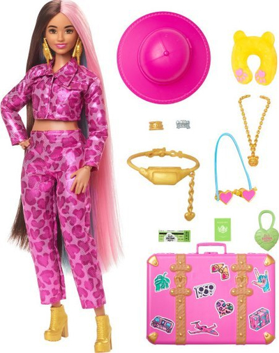 Kukull Barbie Extra Fly HPT48, stil safari me valixhe udhëtimi, rozë