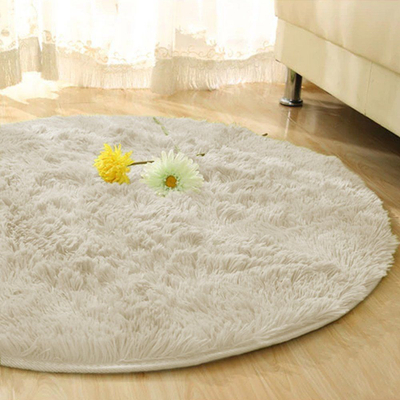 Tepih Shaggy rrumbullak, me push, diametër 150 cm, antirrëshqitës, ngjyrë krem