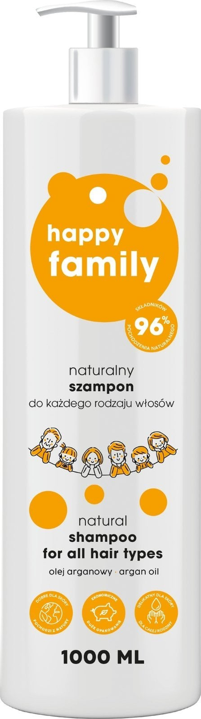 Shampo për flokë Happy Family Natural, për të gjitha llojet e flokëve, 1000 ml