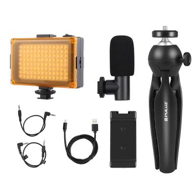 Set regjistrimi në jetë Puluz me tripod + dritë LED + mikrofon + mbajtës telefoni PKT3132B