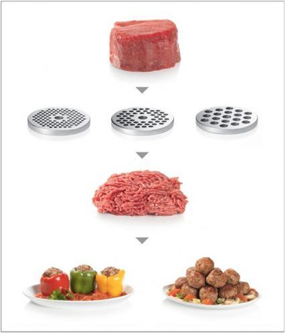 Grirëse mishi Bosch MFW68660, 800W, 4.3kg / min, e argjendtë