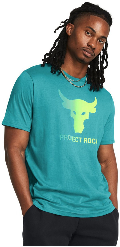 Спортска маица Under Armour Project Rock Payoff, за мажи, со графика, тиркизна боја