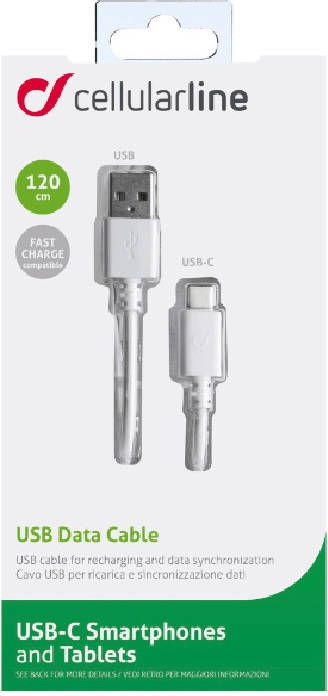 Kabllo USB Cellularline USBDATACUSBA-CW, USB 2.0, 120cm, e bardhë