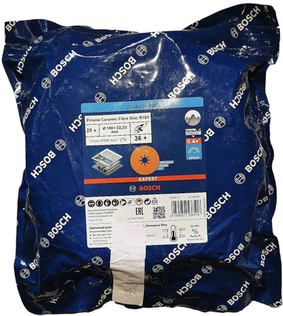 Disqe gërryese Bosch Expert R782 Prisma Fibre, 180mm, granullim 36, pako me 25 copë