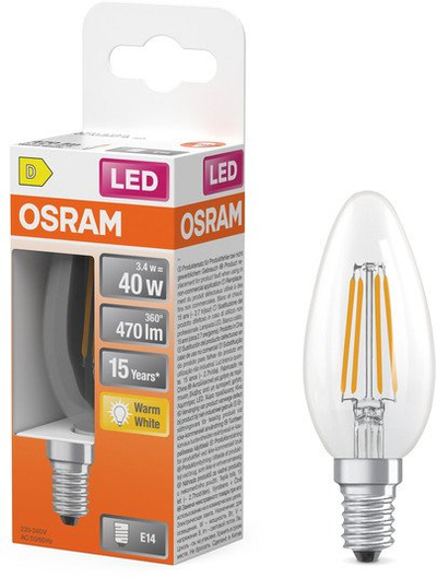 Llambë LED Osram E14, 3.4W, dritë e ngrohtë, transparente