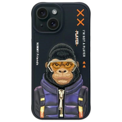 Mbulesë telefoni Nimmy Cool&amp;Cute 2.0 Monkey për iPhone 15 6.1", silikoni, e zezë