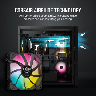 Set me ventilatorë CORSAIR iCUE SP120 RGB ELITE, 120mm, PWM, 1500 RPM, ngjyrë e zezë