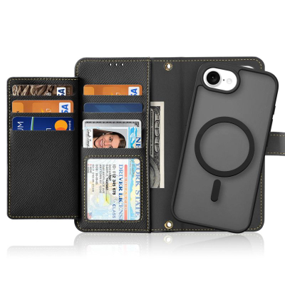 Куќиште-паричник Dux Ducis за iPhone SE 2025, PU кожа, со прегради за картички, црно