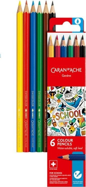 Lapsa me ngjyra Caran d’Ache School Line, akvarel, 6 ngjyra, shumëngjyrëshe