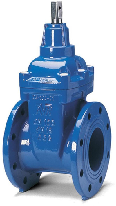 Valvul portë AVK 100mm me fllanxha, trup gize, EPDM, blu