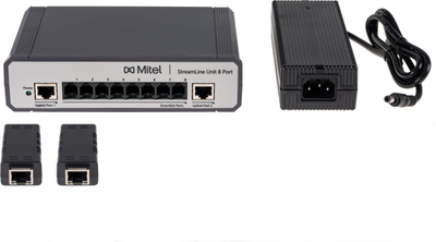 Kit PoLRE Mitel 8 porta, Power over Ethernet, për telefona IP, i zi