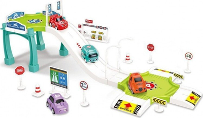 Lodër garazh parkingu Woopie Car Track, me pista, 3 makina, ngjyra-plot