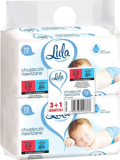 Peceta të lagura për bebe Lula 99% ujë, 72 copë, set 3+1
