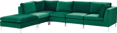 Kënd divani EVJA Velvet, 5 vende, me ottoman, jeshil