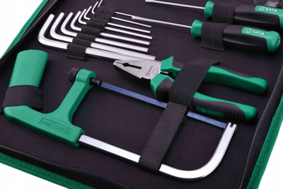 Set veglash SATA Basic, 19 pjesë, me çantë, jeshile me të zezë