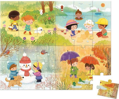 Puzzle për kalamaj Janod Four Seasons, 36 copa, 50x40 cm, shumëngjyrësh