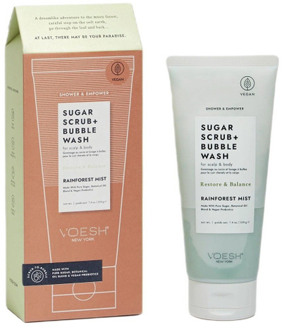 Skrab dhe xhel dushi VOESH Sugar Scrub Bubble Wash Rainforest Mist, 2 në 1, për trup dhe skalp