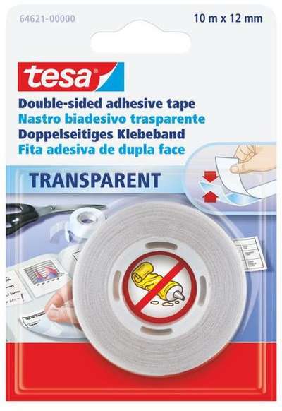 Shirit ngjitës dykahësh Tesa 64621, 10 m, 12 mm, transparent