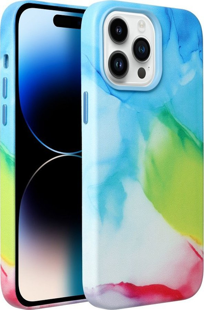 Mbrojtëse telefoni MagSafe për iPhone 14 Pro, lëkurë silikoni, color splash, shumëngjyrëshe