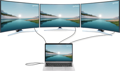 Dock USB C Manhattan 12 në 1, 3x 4K, Power Delivery 100W, gri