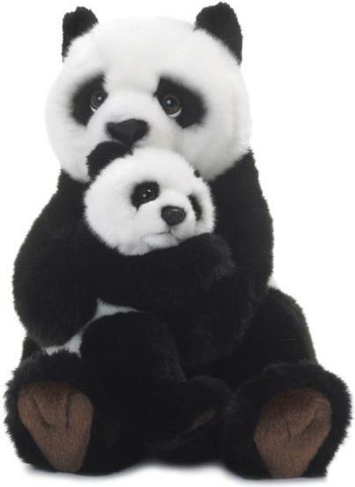 Lodër pelushi WWF panda mami me beb, 28 cm, bardh e zi