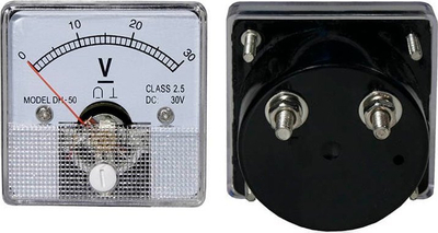 Voltmetër analog 30V katror, panel montues, 0–30V DC, i bardhë