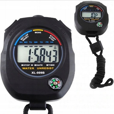 Kronometër digjital Meteor Stopwatch, mat 1/100 sekonde, i papërshkueshëm nga uji, ngjyrë e zezë