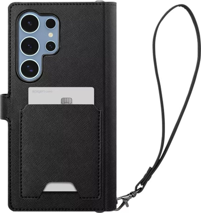 Kапак-паричник Spigen Wallet S за Samsung Galaxy S25 Ultra, кожа, со функција постолје, црн