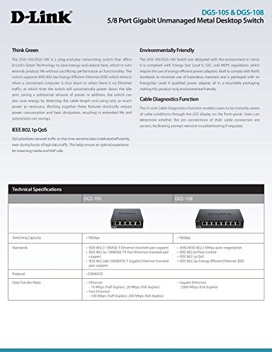 Switch rrjeti D-Link DGS-105, 5 porta Gigabit, metalik, i zi