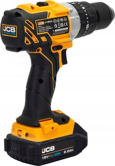 Trapan me bateri JCB Brushless 18V, 2.0Ah Li-ion, 65Nm, zi me të verdhë