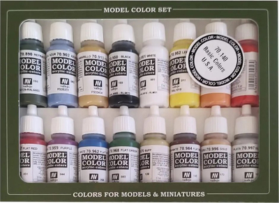 Set boje akrilike Vallejo Model Color, 16 ngjyra, 17 ml