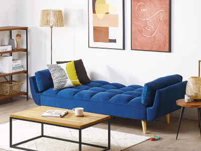 Divan-krevat ASBY Velvet, 3 vende, kadife, blu e errët