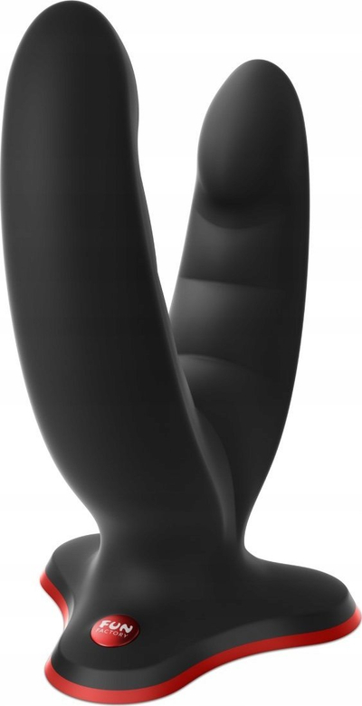 Lodër intime Fun Factory RYDE Double Dildo, me bazë vakumi, ngjyrë e zezë