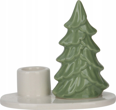 Mbajtëse qiriri Home Styling Collection, pemë Krishtlindjes prej qeramike, 6.6x10.4x8.8cm, jeshile me të bardhë